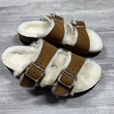 Sandalias Birkenstock Arizona visón de oveja marrón forradas de piel deslizables para mujer 5 NUEVAS Foto 1 de 4