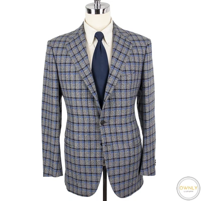 Chaqueta Cesare Attolini gris azul 100 % cachemir parche a cuadros Pkts 3/2 42L nueva sin etiquetas Foto 1 de 4