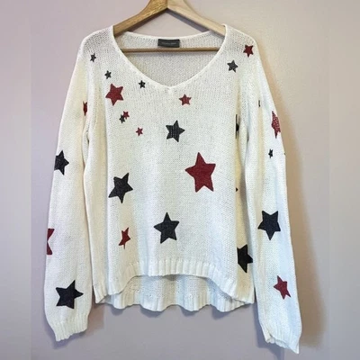 Suéter Tejido Madera Envíos Paola Buendia Algodón Cuello en V Americana EE. UU. Estrella Talla M/L Foto 1 de 4