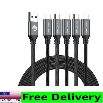 Pacote com 5 cabos USB tipo C trançados de náilon carregamento rápido de 3 pés para dispositivos CarPlay - Imagem 1 de 4