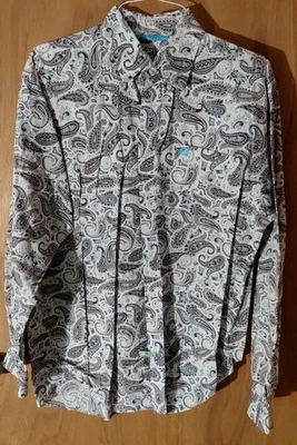 Camisa Occidental Cinch Talla Mediana Azul Gris Blanco Paisley Manga Larga Con Botones Foto 1 de 4