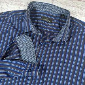 BUGATCHI UOMO Herren XXL blau gestreift Langarm Flip Cuff Hemd 100% Baumwolle - Bild 1 von 10