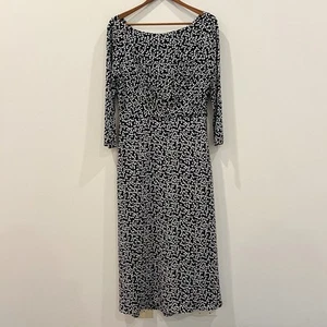 Max Mara Dress Womens 12 Black White Polka Dot Silk Blend Midi Fit Flare A Line - Picture 1 of 16