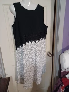 Alfani Womens Dress 16 Black White A Line Lace Applique Sleeveless - Picture 1 of 4