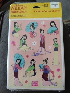 Pegatinas de 4 hojas vintage de Disney Mulan hechas en EE. UU. selladas de fábrica nuevas - Imagen 1 de 2