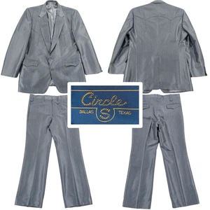 Vintage Circle S Western 2 Piece Suit 44R 36x32, Grey Cowboy Yokes Ranchwear USA - Picture 1 of 24