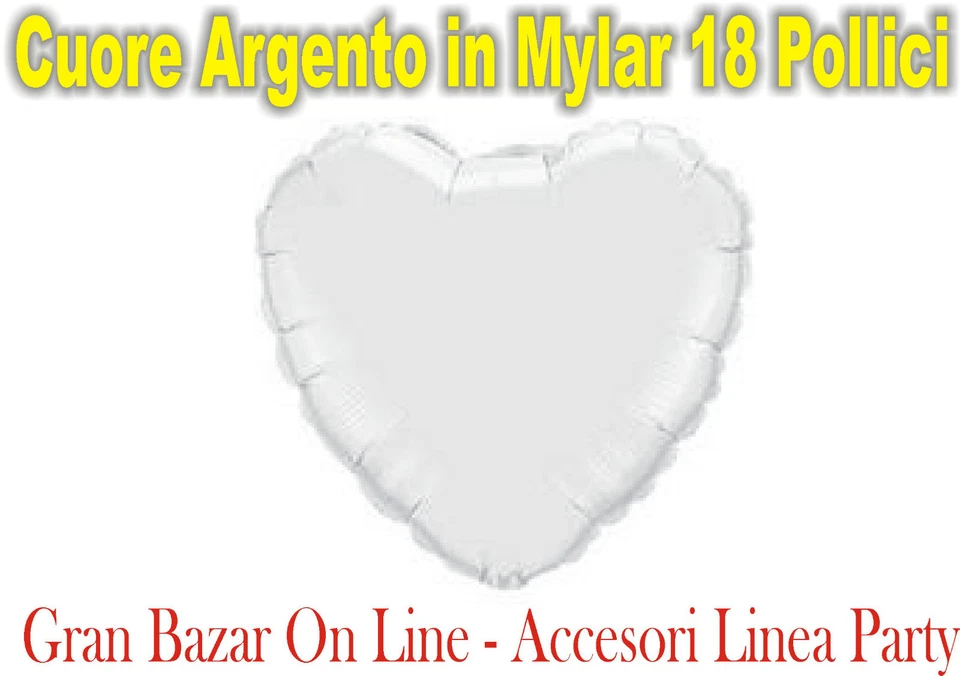 PALLONCINO CUORE ARGENTO MYLAR FOIL 18 Pollici Compleanno Festa Party - Immagine 1 di 1