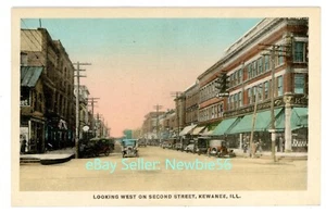 Postal Kewanee Illinois IL - OESTE EN SEGUNDA CALLE - coloreada a mano - Imagen 1 de 2