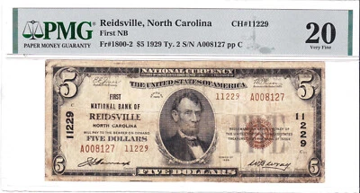 $5 1929 T2 National REIDSVILLE North Carolina NC 🇺🇸 MEGA RARE 🇺🇸 - Image 1 of 2