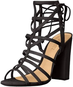 Schutz Loriana Black Suede Caged Strappy Chunky Block Heel Fashion Dress Sandals - Picture 1 of 4