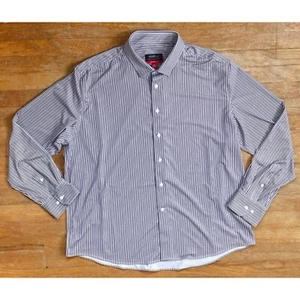 Kenneth Cole Shirt Size XXL NEW White Gray Striped Collared Stretch Awearness - Picture 1 of 4