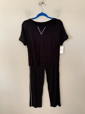 NWT! Alfani Sz XS Soft Knit Short Sleeves Stitched Laddar Top & Pants Pajama Set - Image 1 of 4