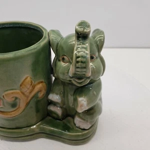 Green Ceramic Elephant Planter - Picture 1 of 7