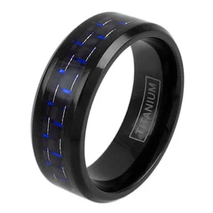 Titanium Men's Carbon Fiber Inlaid Center Band Ring Sizes 8-15 (Choose Color) - Picture 1 of 13