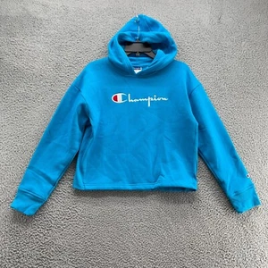 Champion Sweater Girls XL Blue Cotton Blend Fleece Hooded Short New - Picture 1 of 9