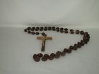 Wooden Cross and Crucifix Oval Wood Beads and Chain Wall Rosary 53" Long