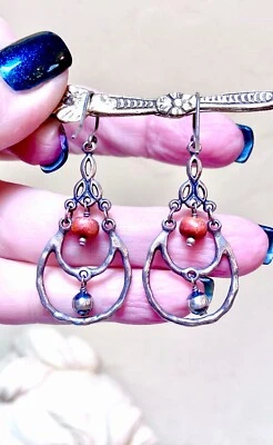 Wonderful Designer Sterling Silver & Coral Ornate Chandelier Style Earrings - Image 1 of 4