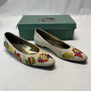 J Renee Ballet Flats Shoes Womens 8N Tan W/ Multicolor Fish Shells And Bubbles - Picture 1 of 14