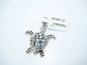 Samuel B Benham Sterling Silver & 18k Yellow Gold Blue Topaz Turtle Pendant - Picture 1 of 6