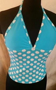 Disney Mickey Mouse Girls Bathing Suit Turquoise Polka Dot Halter Top Size 14 - Picture 1 of 4