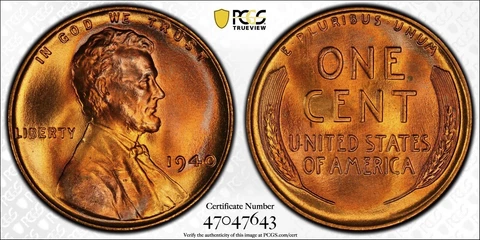 1940 Unc Lincoln Cent ~ PCGS MS66RD ~ Wild Toning~ TrueView! Cover