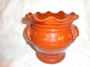 Ned Foltz Pottery Redware Fluted Crock/Flower Pot w Handles, Signed & Dated 1985 - Picture 1 of 5