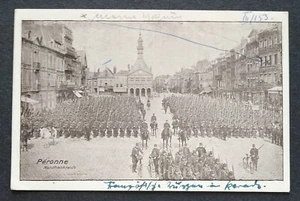 1667 Soldaten in Peronne Kriegsschauplatz historische Postkarte Feldpost 1.WK - Bild 1 von 2