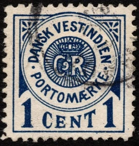 Danish West Indies Stamp Scott # J1 Used - 1 Cent Dark Blue Postage Due Issue VF - Picture 1 of 1