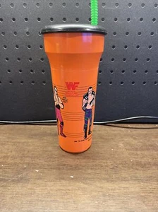 Vintage 1990 WWE WWF Wrestling Titan Sports Orange Drinking Cup w/ Straw RARE - Picture 1 of 8