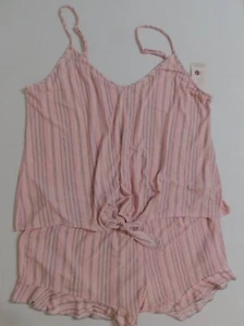 .Womens Cami Pajama Sleep Short Set Size XL or 2X Pink Gray Stripes Pajamas - Picture 1 of 7