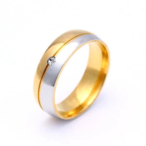 18K Gold Silber poliert Titan Stahl Band Damen Ehering CZ Ringgröße 6-12 - Bild 1 von 13