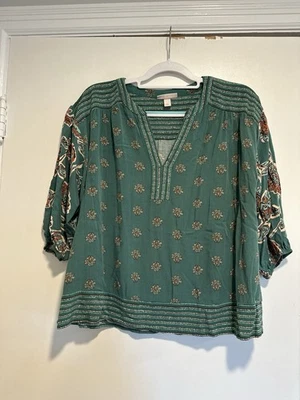 Knox Rose Sz: L Green Paisley Floral Peasant Blouse Cottagecore - Image 1 of 4