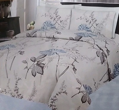 Marina - Duvet Cover Ensemble: Duvet Cover, Fitted Sheet & Shams, Blue Floral - Image 1 of 3