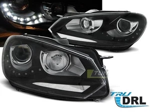 Coppia di Fari Anteriori LED DRL Inside per VW GOLF 6 VI 2008-2012 Daylight Neri - Picture 1 of 14