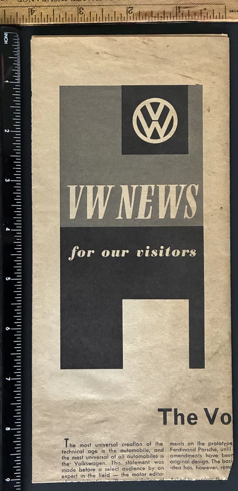"VW News - para todos nuestros visitantes" pieza publicitaria estilo periódico raro  Foto 1 de 4