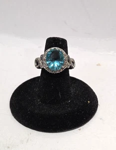 Silberfarbener Cocktail Ring Aqua Blauer Stein Größe 6 Modeschmuck - Bild 1 von 12