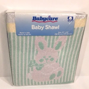 Vtg RIEGEL Woven Tapestry Baby Blanket SHAWL Bear Bunny Cat Fringe 37”X43” NEW - Picture 1 of 8