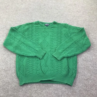 Suéter Lands' End Mujer Grande Verde 100% Algodón Tejido con Cable Cuello Redondo Hecho en EE. UU. Foto 1 de 4