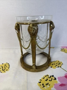 Vintage Andrea By Sadek Cut Glass Brass Lion Head Chain Candle Holder/Vanity Jar - Picture 1 of 14