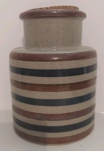 Vintage Pottery Jar Vase Vessel Gray /Brown Blue Stripes Stoneware MCM Japan 7"T - Picture 1 of 6