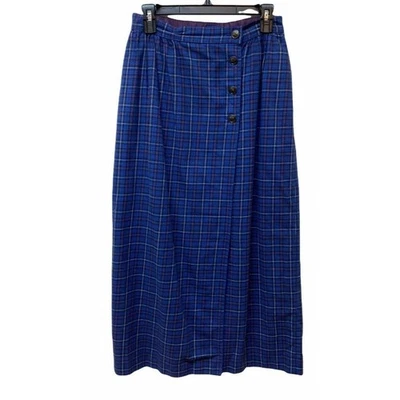 Falda Larga Vintage Tommy Hilfiger 28" Cintura Azul Cuadros 100% Algodón Línea A Foto 1 de 4