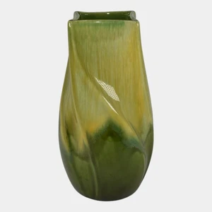Haeger 1970s Modern Deco Art Pottery Yellow Green Glaze Ceramic Twist Vase - Picture 1 of 6
