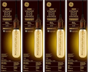 Case of 4 (4-Pack) GE LED Vintage T20 Bulbs 6.5W Amber Spiral 350L 2000K - Picture 1 of 19