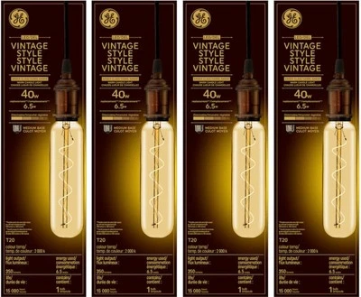 Case of 4 (4-Pack) GE LED Vintage T20 Bulbs 6.5W Amber Spiral 350L 2000K - Image 1 of 4