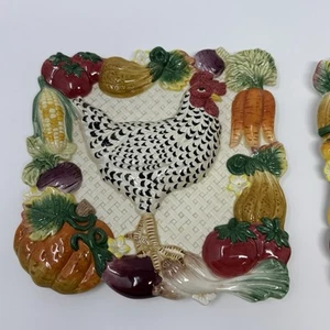 Vintage Fitz And Floyd Chicken & Rooster Vegetables Wall Hangings Set Of 2 - Picture 1 of 5