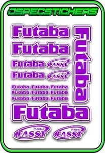 FUTABA RC STICKERS A5 SHEET R/C PLANE CAR BUGGY HELI REMOTE CONTROL PURPLE WHITE - Picture 1 of 8