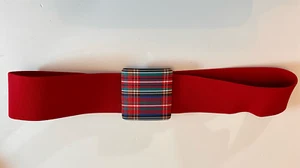 Vintage Unbranded Woven Tartan Multicolor Hardware Red Cloth Belt Women’s Small - Picture 1 of 9