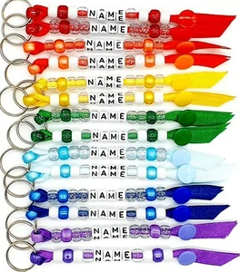 Personalised handmade beaded key ring any name/party bag filler/tag/school leave - Picture 1 of 70