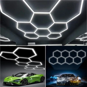 5/8Grid Hexagon LED Lamp Röhren Werkstatt Garage Beleuchtung Wand Decken Leuchte - Picture 1 of 32