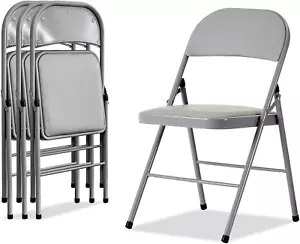 4 Pack Grey Folding Chairs with Padded Seats for Outdoor & Indoor, Portable Stac - Picture 1 of 9